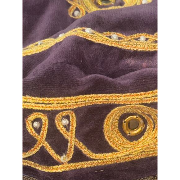 Vintage Velvet Embroidered Turkish Hat Kufi Gold Thread Mirror Bead Costume - Picture 7 of 8